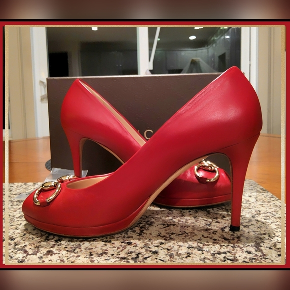 Gucci Nappa Leather "Charlotte" Heels in Tabasco Red - Picture 4 of 13